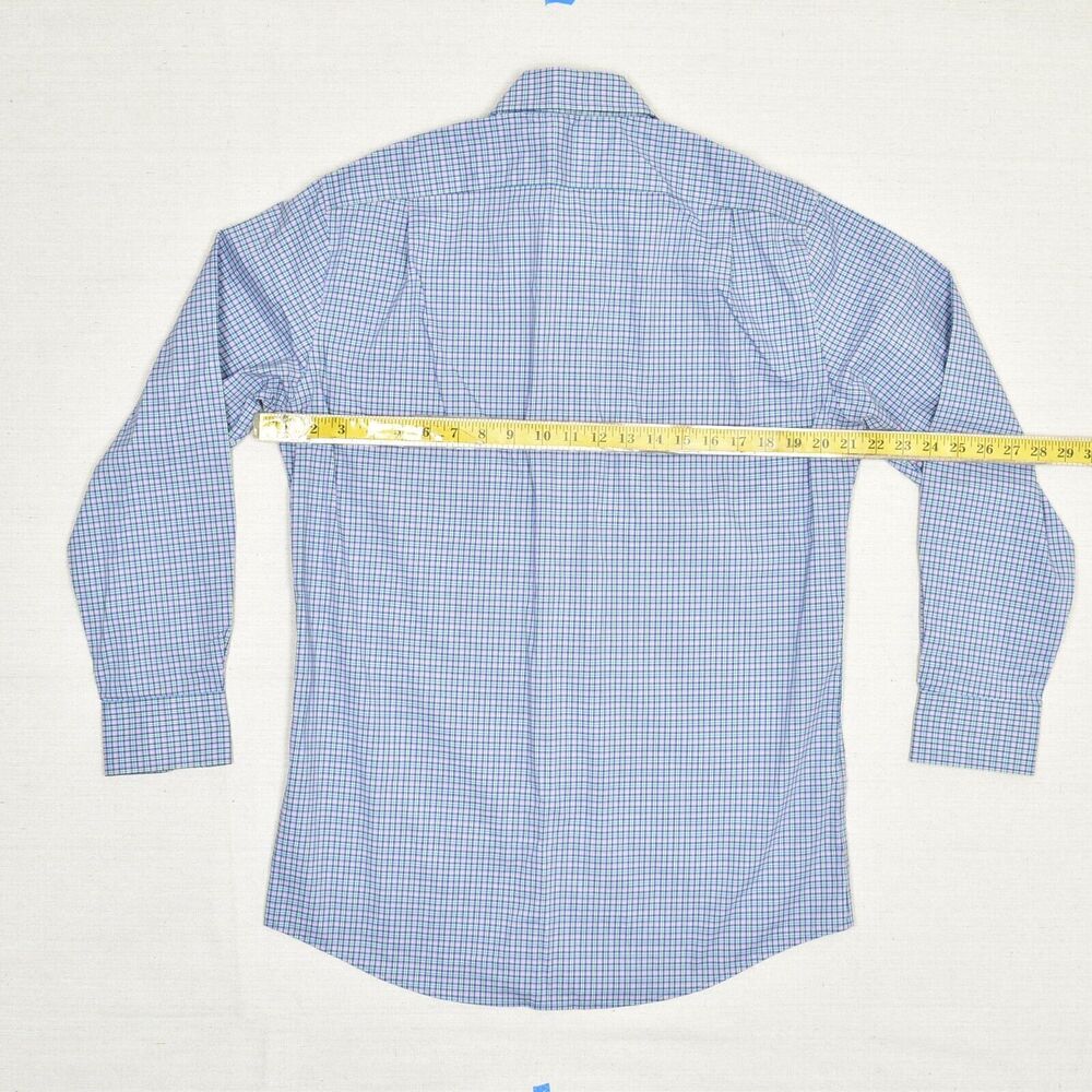 LRL Lauren Ralph Lauren Cotton Blue Plaid Size 15.5 32/33 Slim Non Iron Stretch - Picture 4 of 8